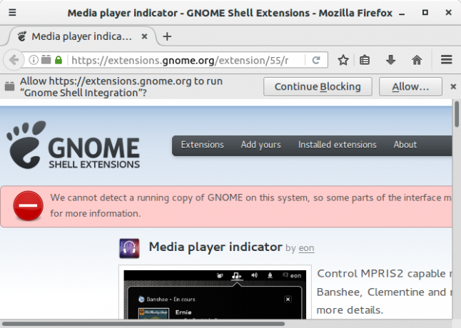 Advertencia de integración de Shell de Gnome