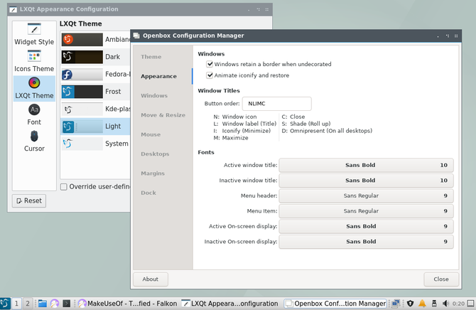 Configuración de personalización de LXQt