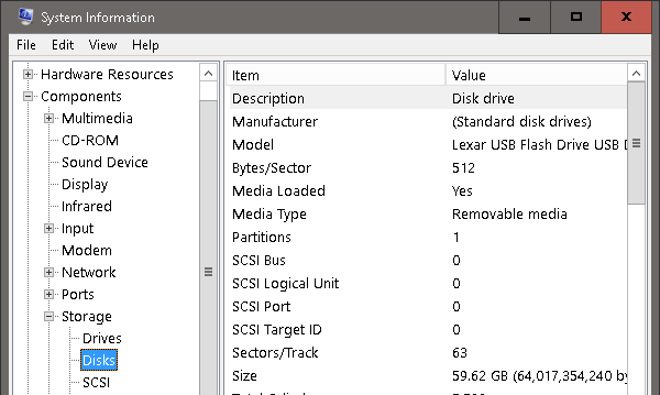 información del sistema