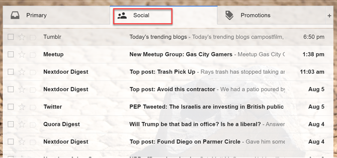 Pestaña Social y Promociones de Gmail