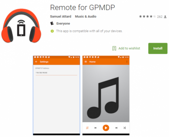 aplicación remota de Google Play Music Desktop Player