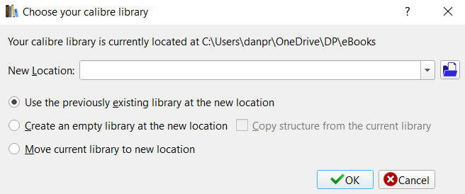 nueva ubicación de la biblioteca de calibre