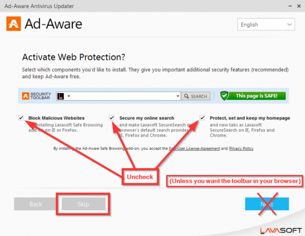 3 Instalación de seguridad de Ad-Aware Pro: active la protección web