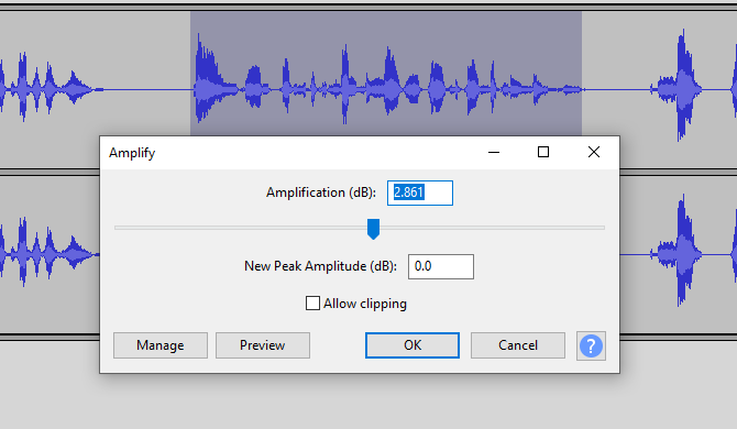 Use la herramienta Amplificar para arreglar pistas vocales en Audacity