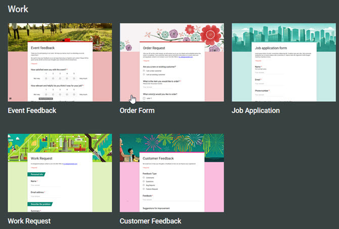 Plantillas de trabajo de formularios de Google