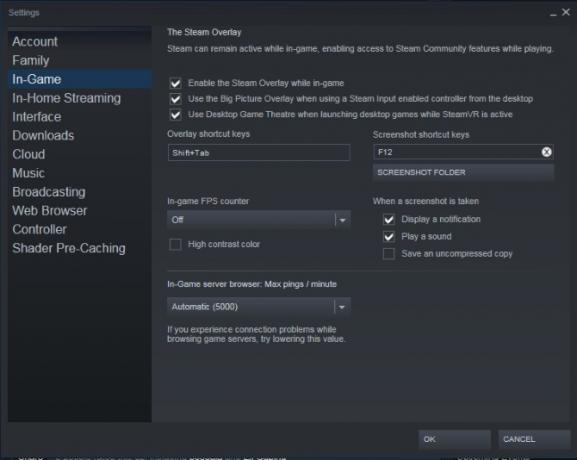 configuración de Steam en el juego