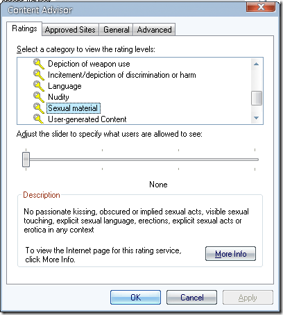 controles parentales de internet explorer