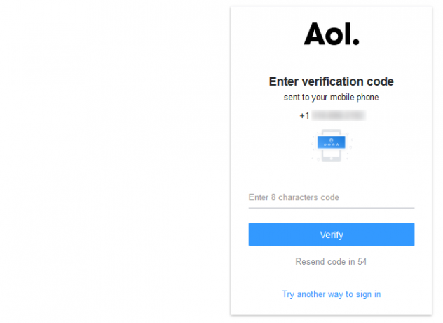 página de verificación del teléfono aol