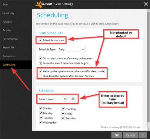 Avast - Configuraciones de escaneo programado