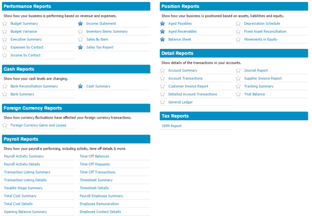 tipos de informes xero