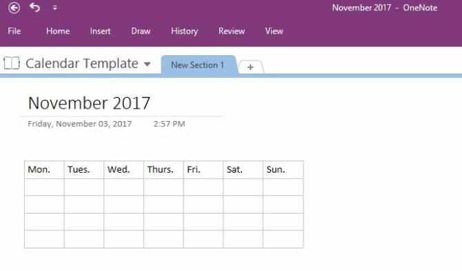 crear plantilla de calendario onenote