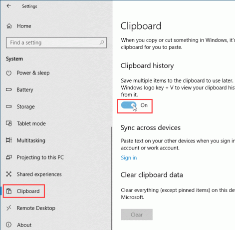 Habilite el historial del Portapapeles con la Configuración de PC en Windows 10