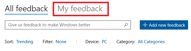 Windows 10 Feedback Hub mis comentarios