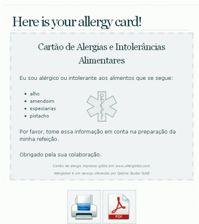 tarjetas de viaje para alergias