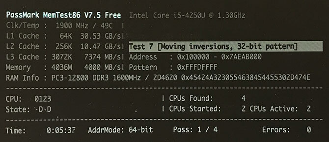 MemTest86 corriendo en un MacBook Air