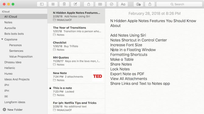 Características de Apple Notes - Tamaño de fuente