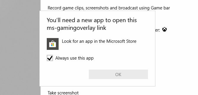 Error de ms-gamingoverlay de Xbox Game Bar