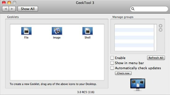 GeekTool - Muestra información del sistema en Mac en Style 01c Preferencias GeekTool 3