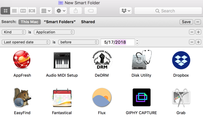 Aplicaciones de Mac Smart Folder sin abrir