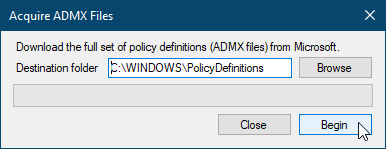 Cuadro de diálogo Adquirir archivos ADMX en Policy Plus