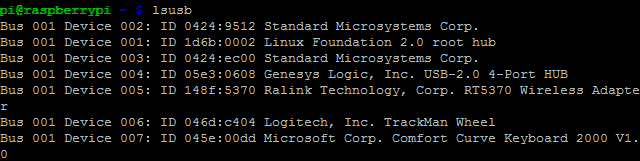 Use lsusb para obtener información sobre dispositivos USB conectados a Raspberry Pi