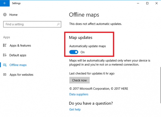 configuración de mapas actualización sin conexión de windows 10