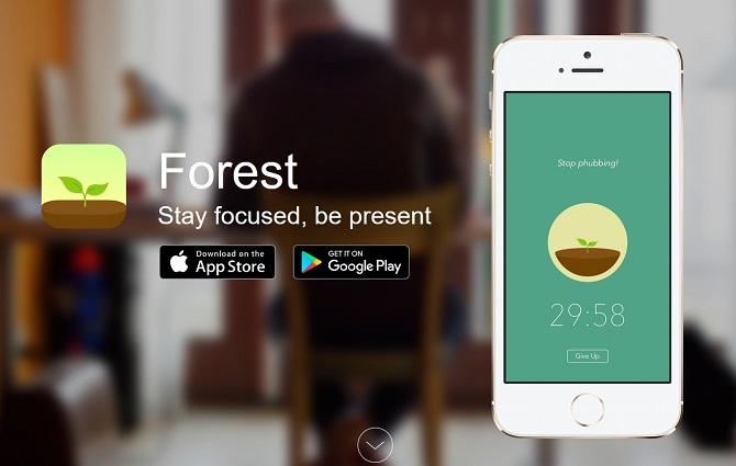 Captura de pantalla del sitio web de la aplicación Forest