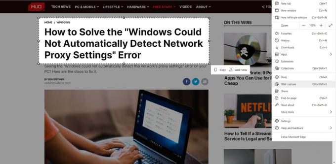 Función de captura web de Microsoft Edge