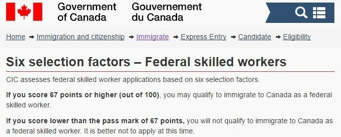 Seis factores de selección de Canadá