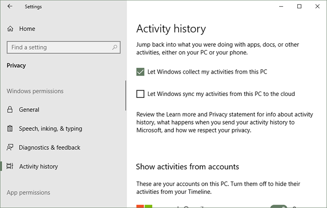 configurar y usar la línea de tiempo de Windows 10