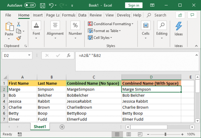 Excel combina celdas con espacio