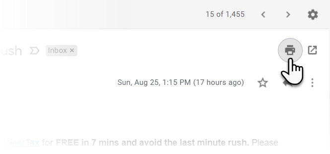 Haga clic en el ícono Imprimir correo electrónico de Gmail 