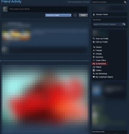 Pantalla del menú de la cuenta de Steam