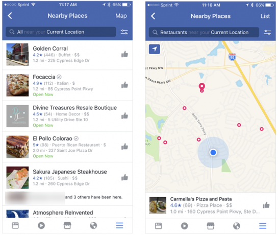 Impresionantes funciones de Facebook en las que nunca pensaste hacer clic en FacebookNearbyPlaces iPhone