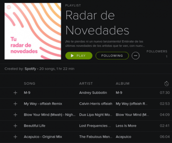 Radar de lanzamiento nuevo de Spotify