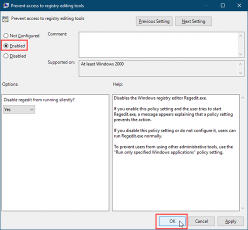 Active la configuración Impedir acceso a las herramientas de edición del registro en el Editor de directivas de grupo local