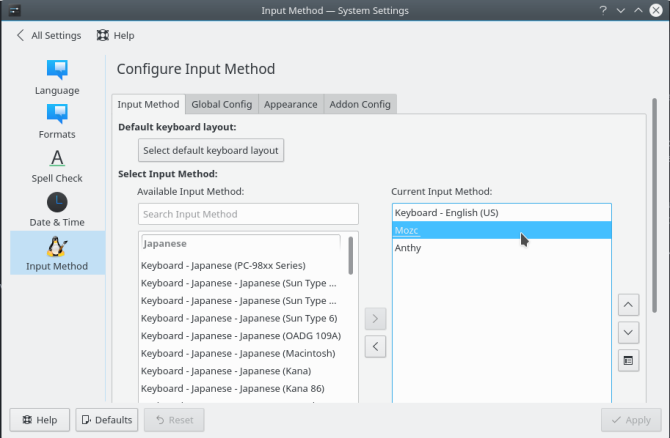 método de entrada de configuración regional kde