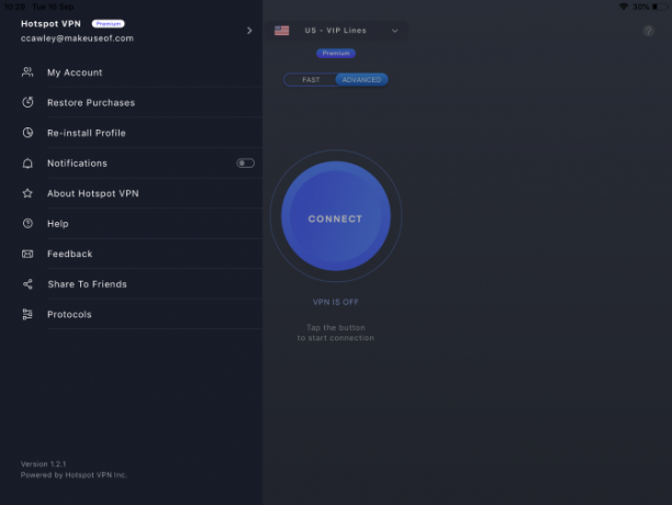 La aplicación para iPad Hotspot VPN