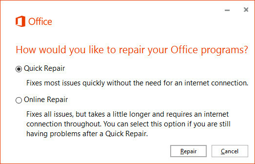 Asistente de reparación rápida para Microsoft Office