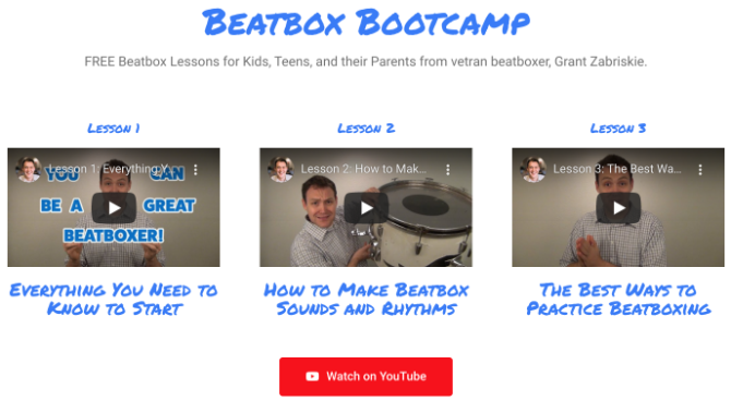 Beatbox Bootcamp te enseña cómo hacer beatbox gratis en tres lecciones en video de YouTube