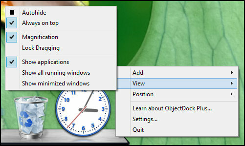 ObjectDock: personalice rápidamente su escritorio y aumente su funcionalidad [Windows] ObjectDock Haga clic con el botón derecho Ver