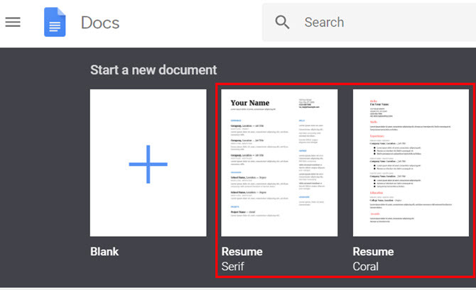 Google Docs reanudar plantillas