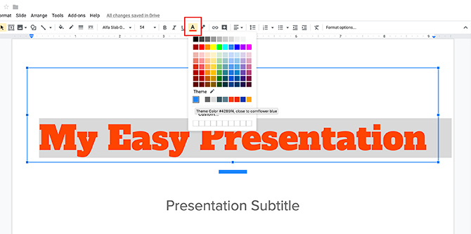 Cómo crear una presentación Diapositivas de Google Cambiar color de fuente
