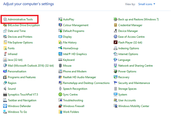 panel de control herramientas de administración windows