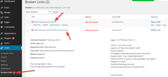 Broken Link Checker página de enlaces rotos