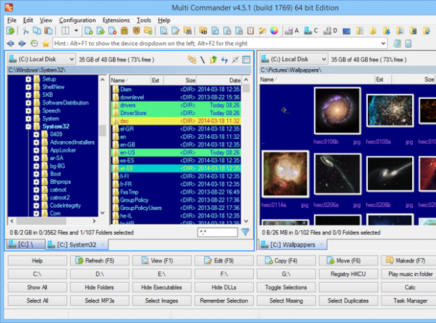 Esta es una captura de pantalla de uno de los mejores programas de Windows para la gestión de archivos. Se llama MultiCommander