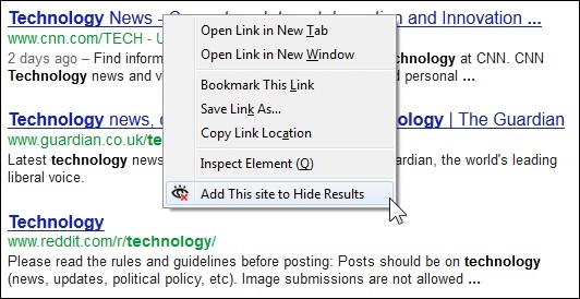 Ocultar resultados no deseados de la búsqueda de Google: excluir los resultados de la búsqueda de Google según el sitio web hide