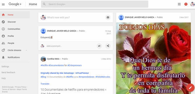 página de inicio de google plus