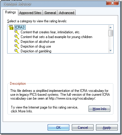 controles parentales de internet explorer