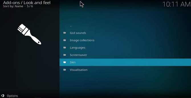 menú de skin de descarga de kodi